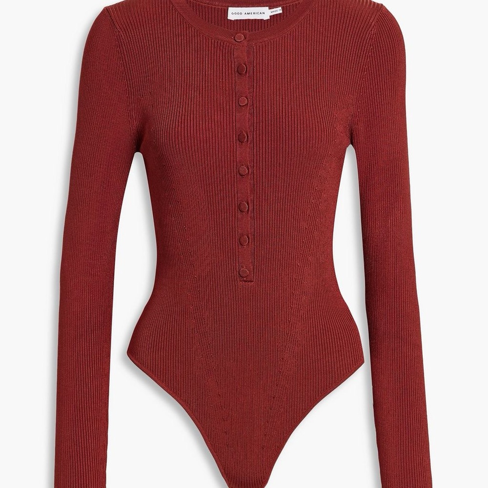 Good American Burgundy Ribbed Bodysuit
